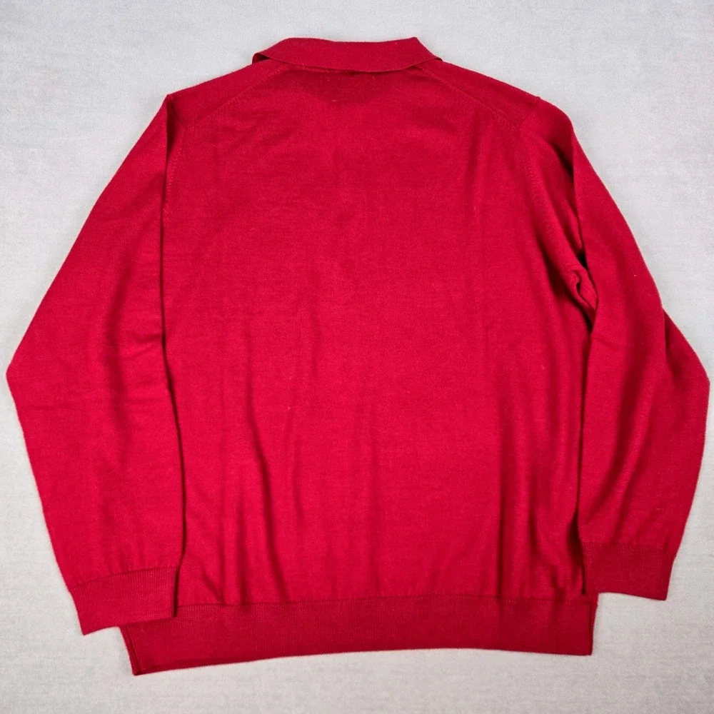 Turnbury Mens XL Red Extra Fine Merino Wool Long Sleeve 1/4 button Polo Sweater